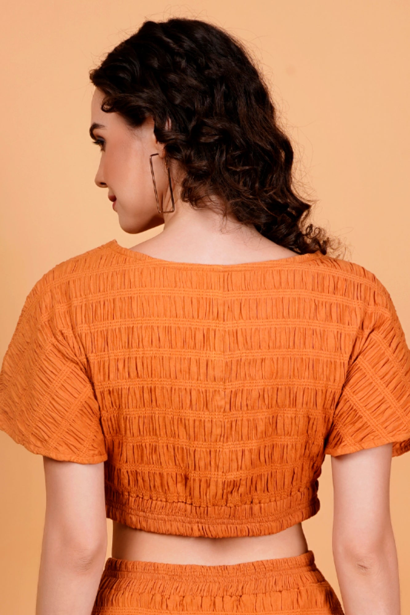 Orange Textured V-Neck Wrap Top