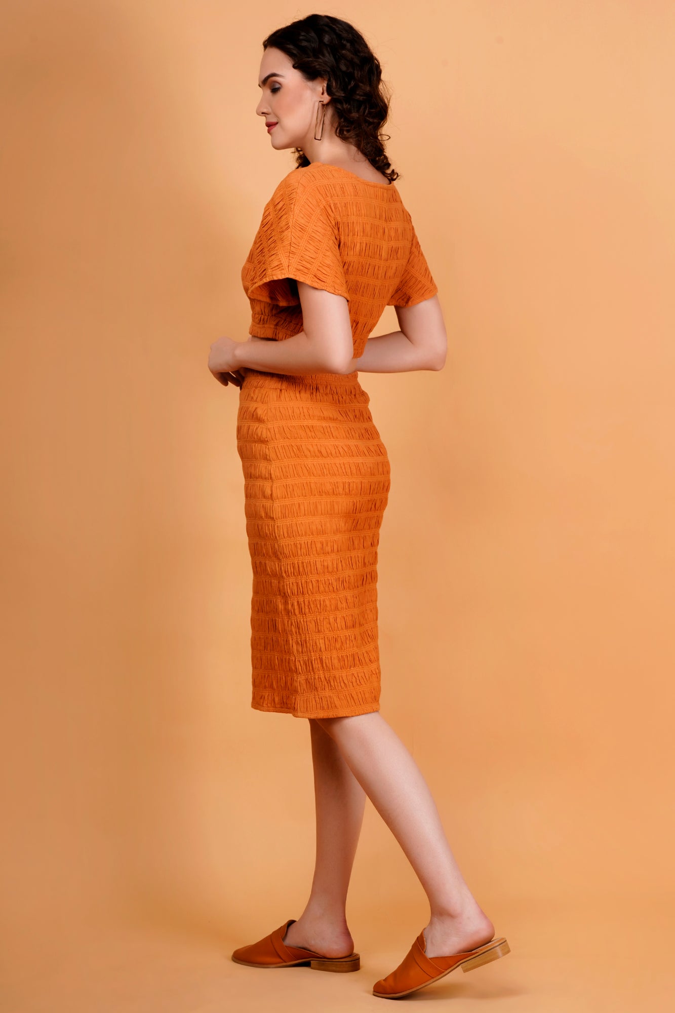 Orange Textured Bodycon Skirt