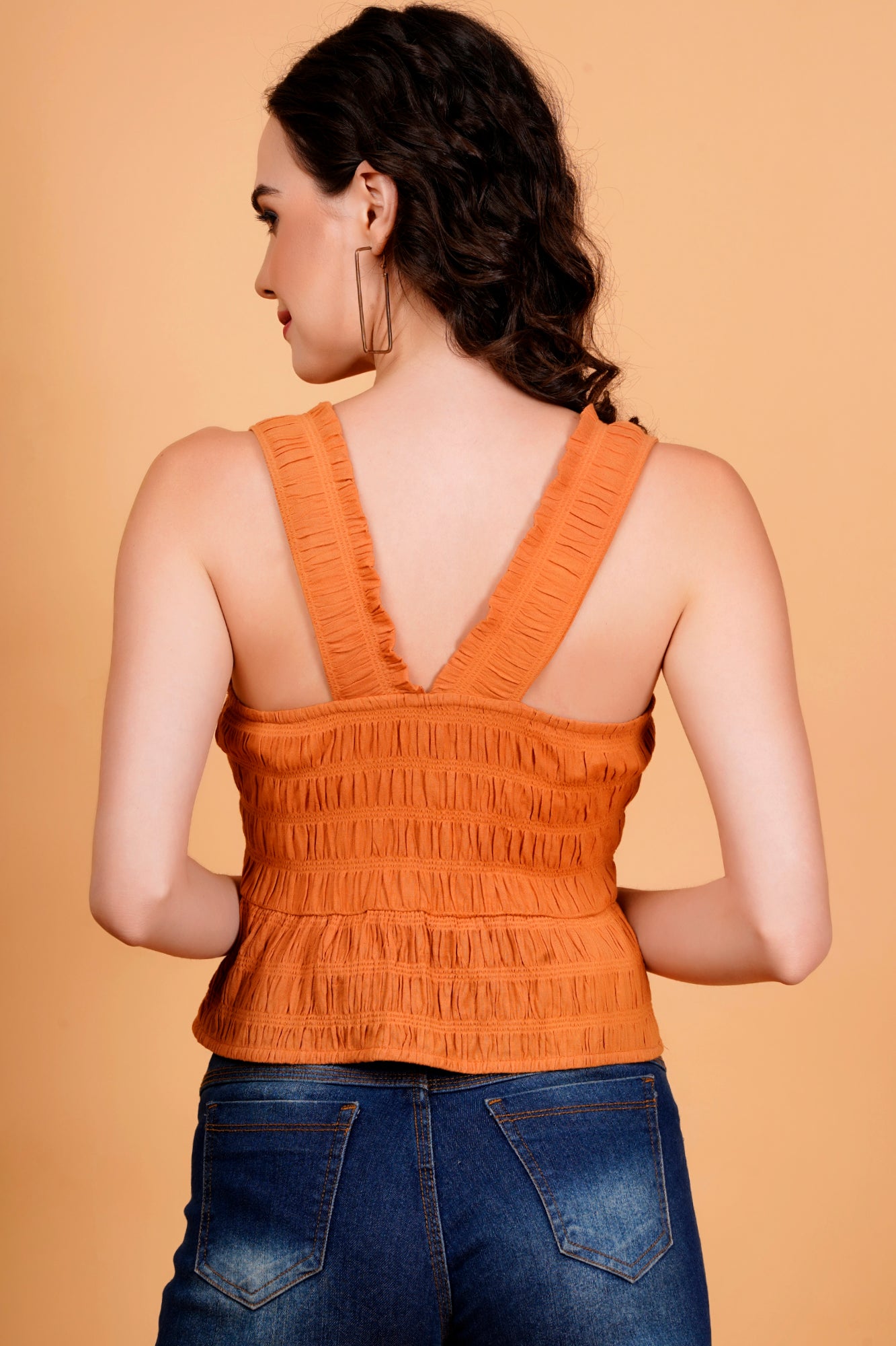 Orange Textured Peplum Top