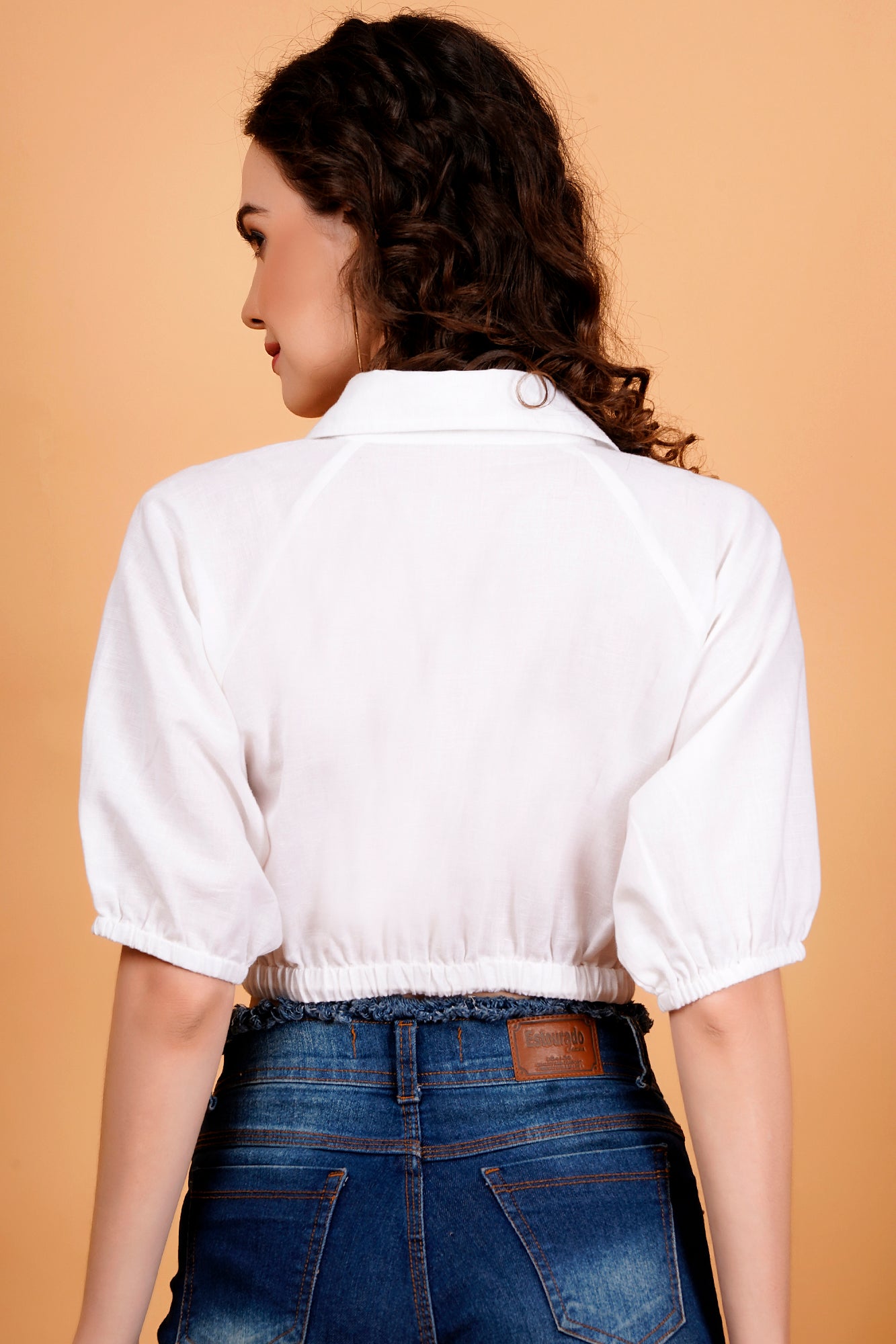 White Drawstring Crop Top Shirt