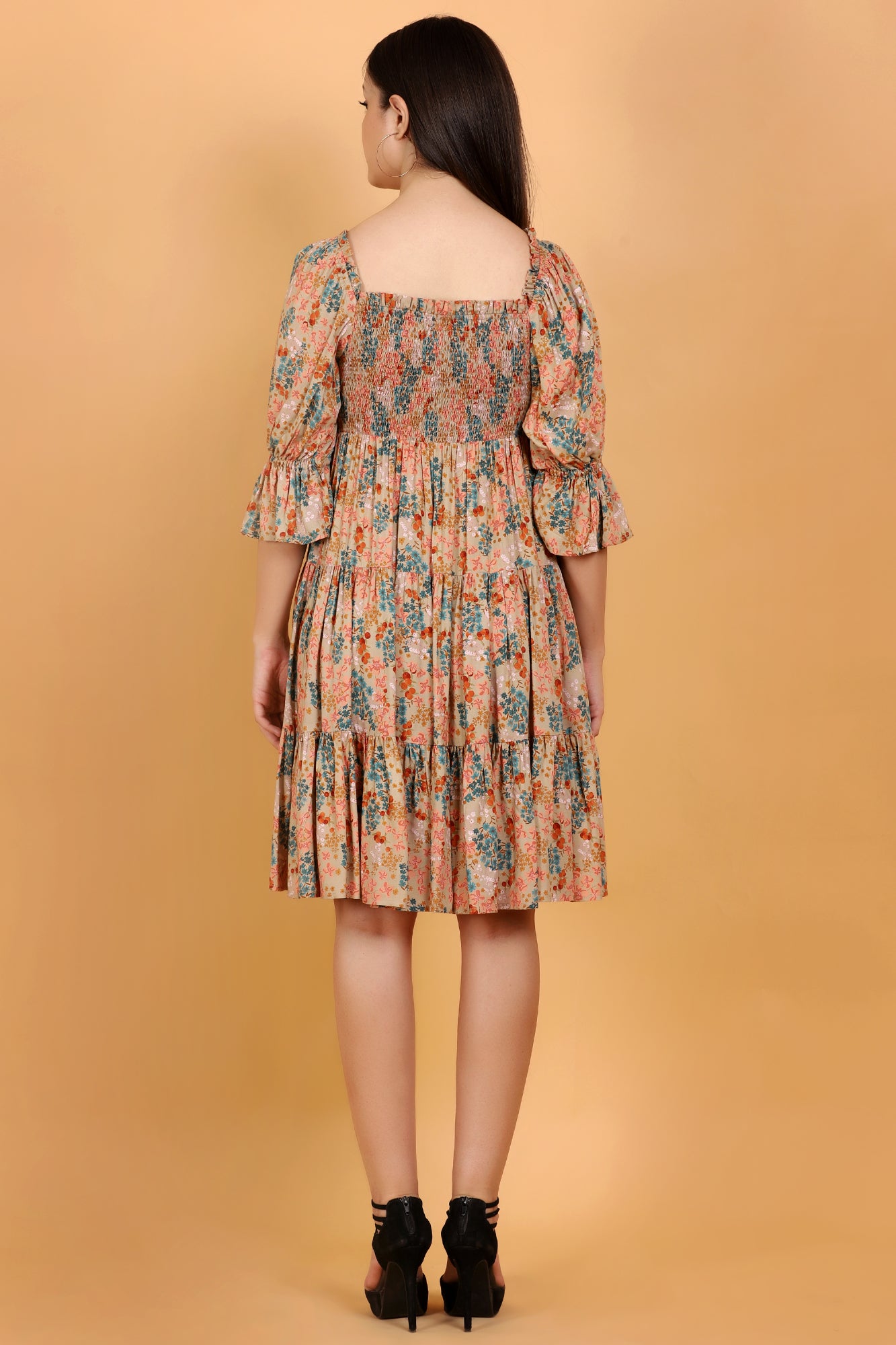 Sage Meadow Floral Printed Smocked Tiered Midi Dress