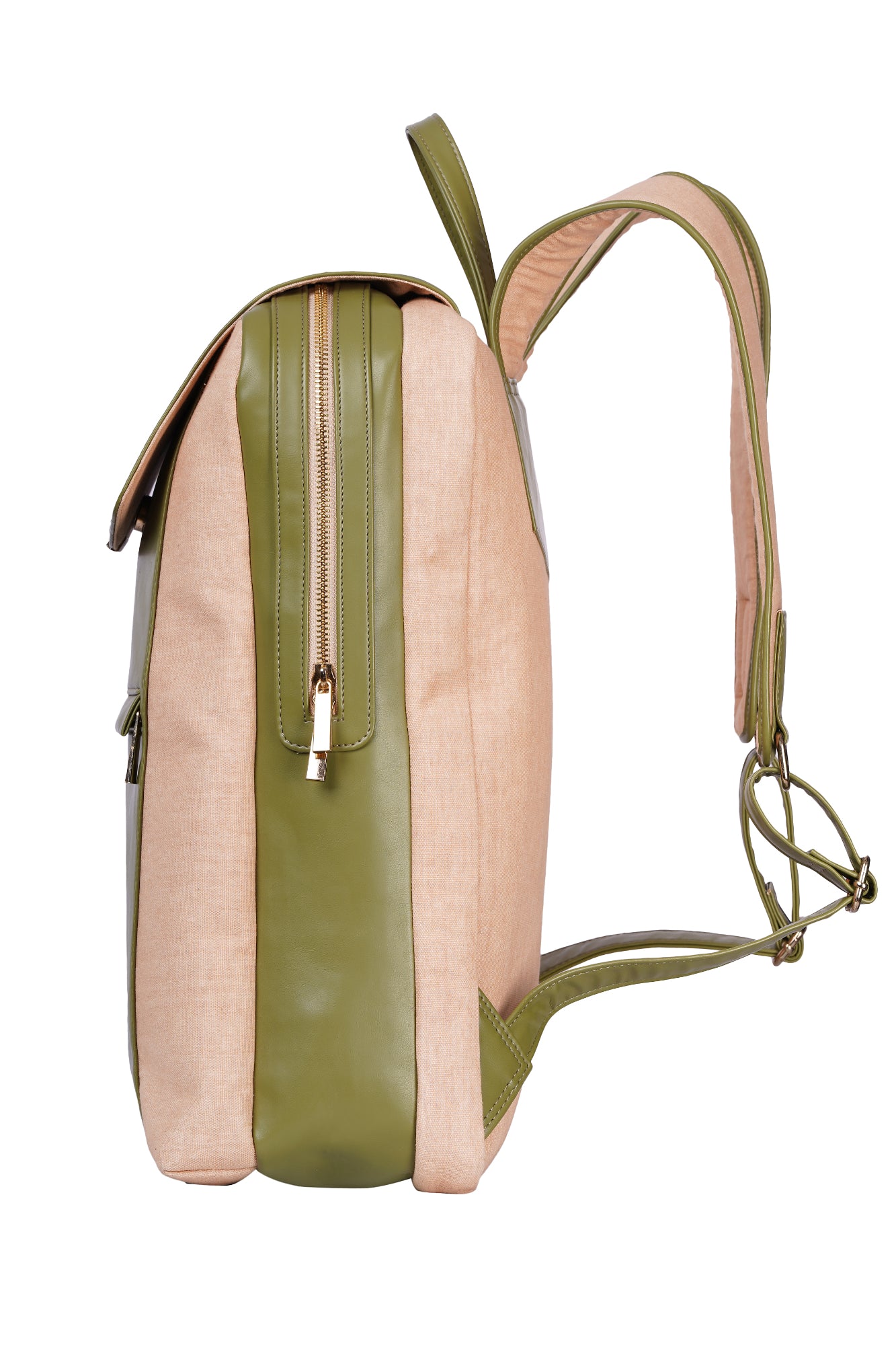 Canvas & Moss Green Vegan Leather Laptop Backpack