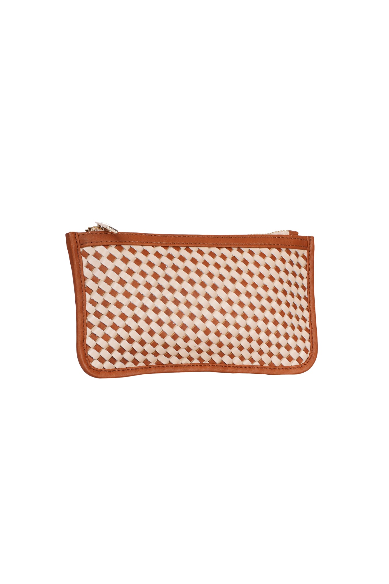 Tan & Cream Leather Woven Small Pouch