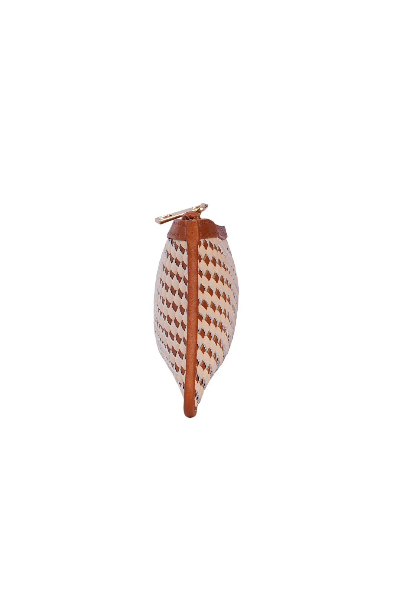 Tan & Cream Leather Woven Small Pouch