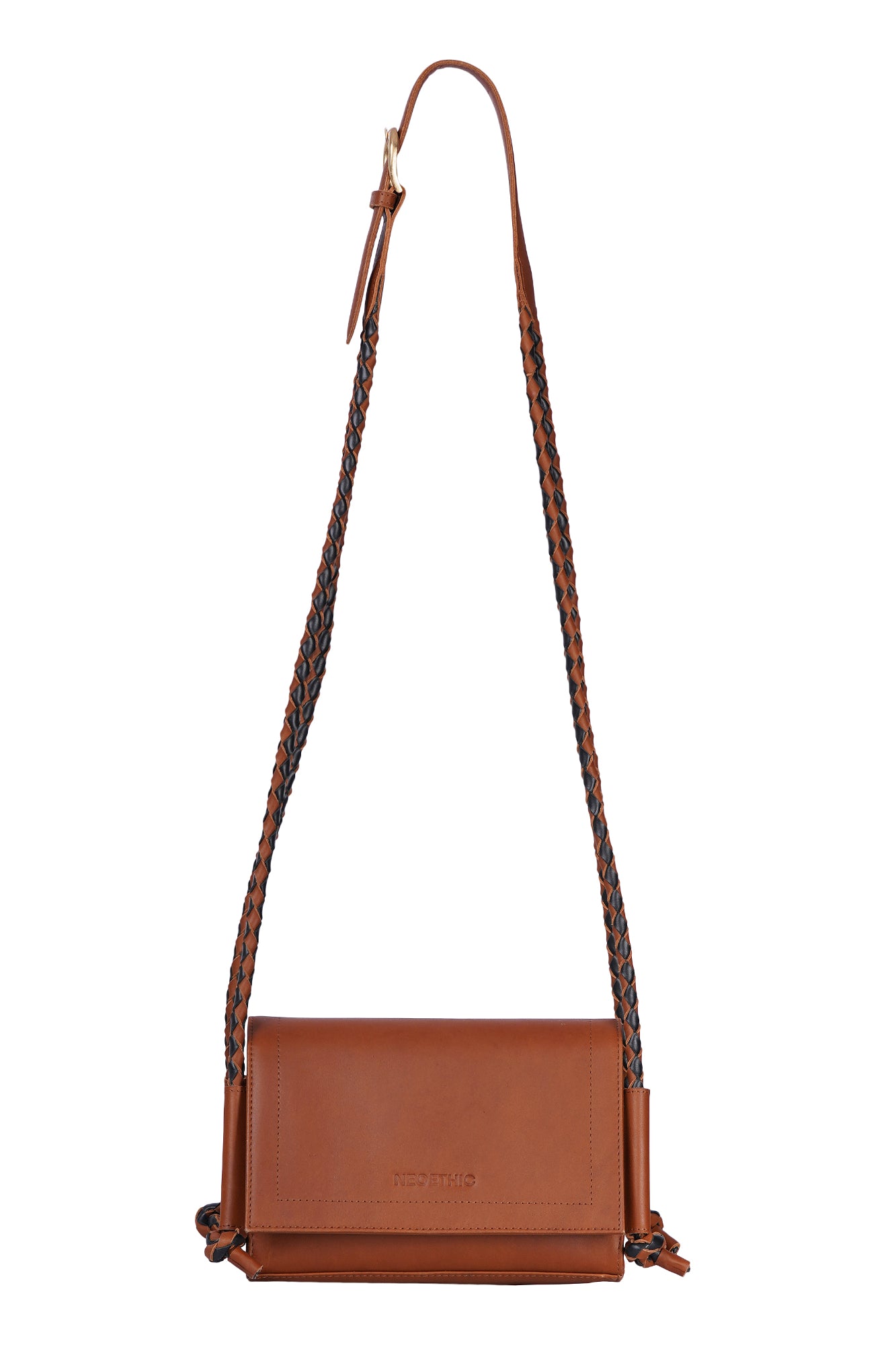 Woven Leather Straps Structured Crossbody Bag