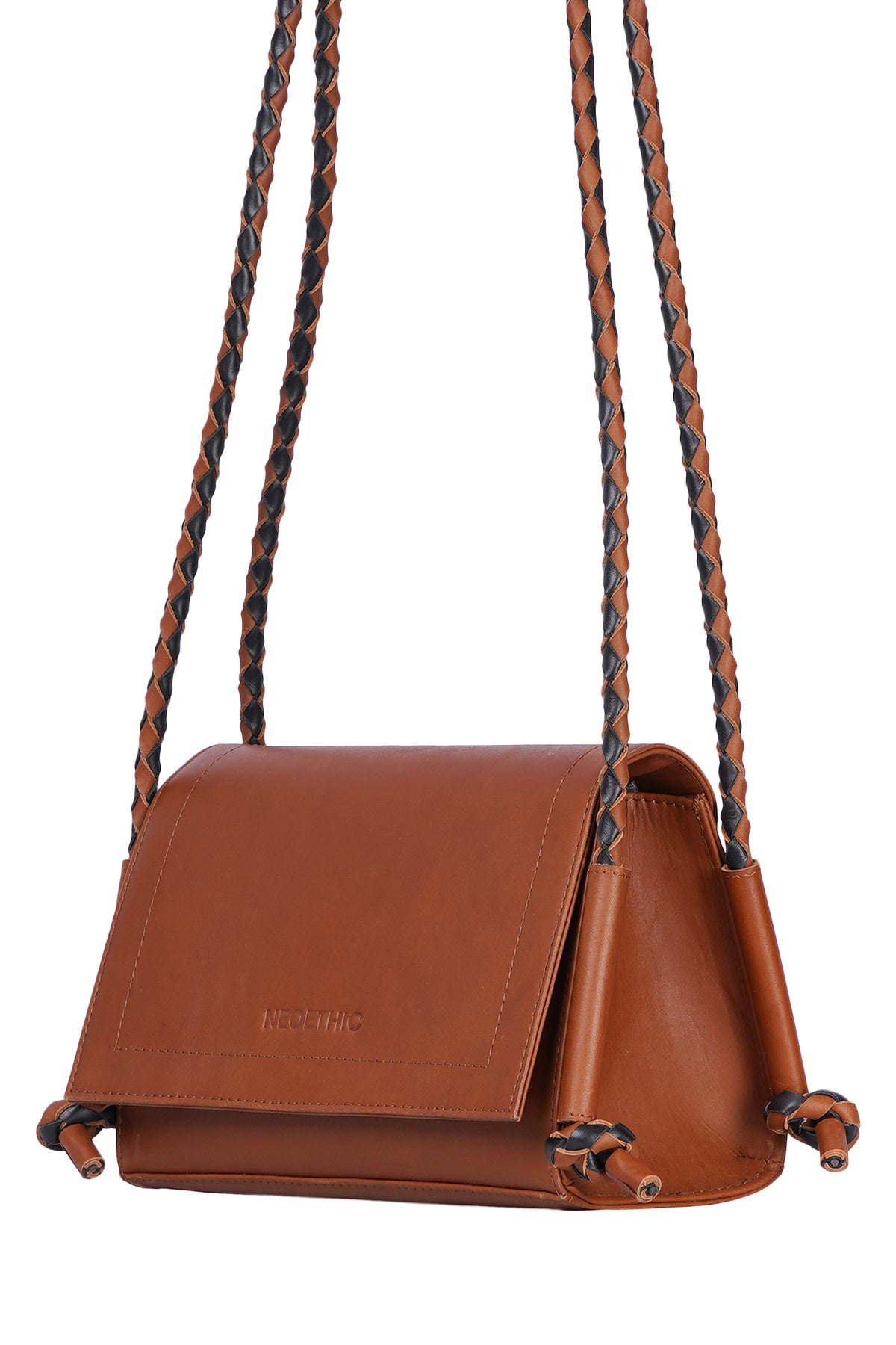 Woven Leather Straps Structured Crossbody Bag