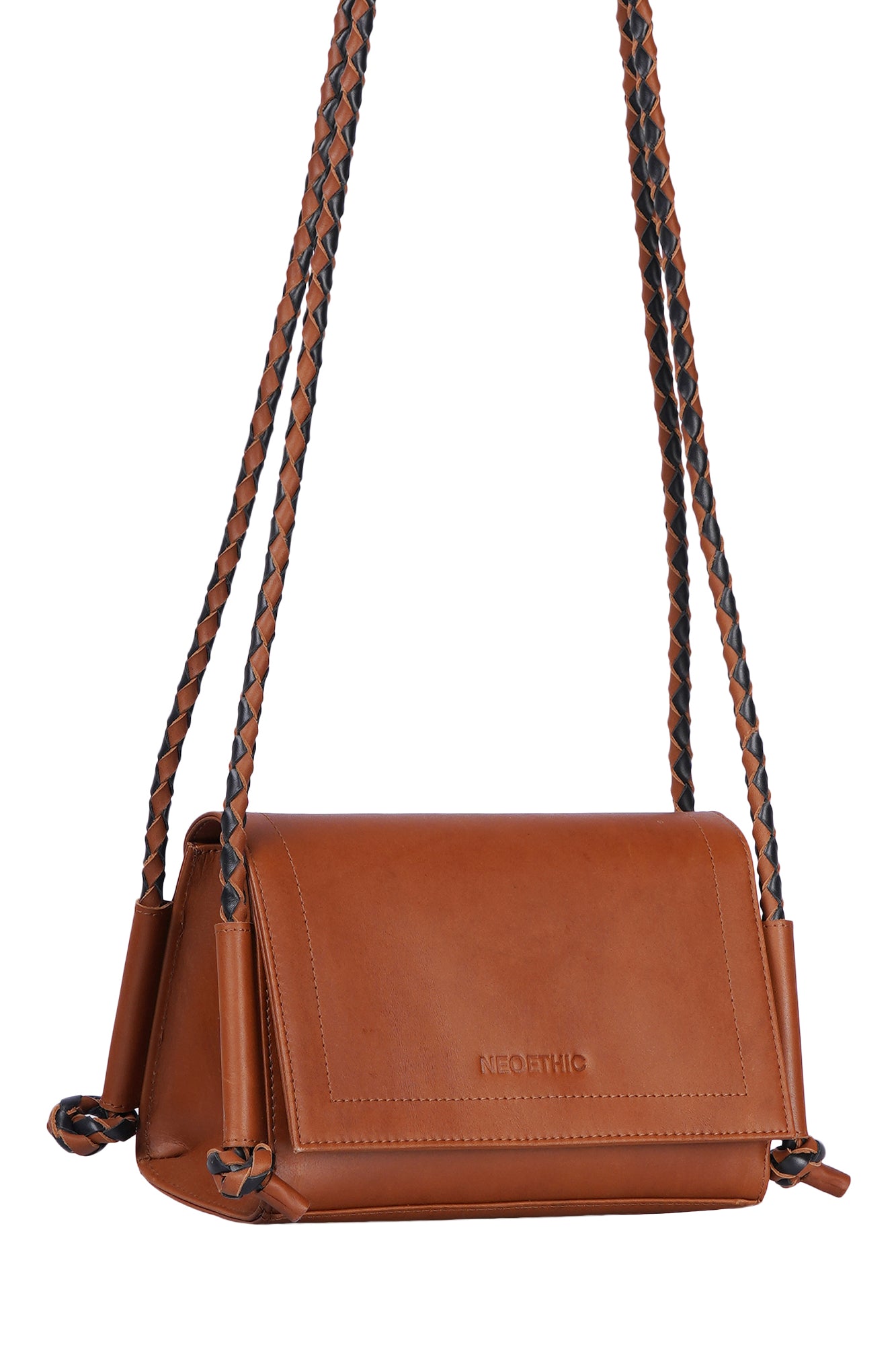 Woven Leather Straps Structured Crossbody Bag