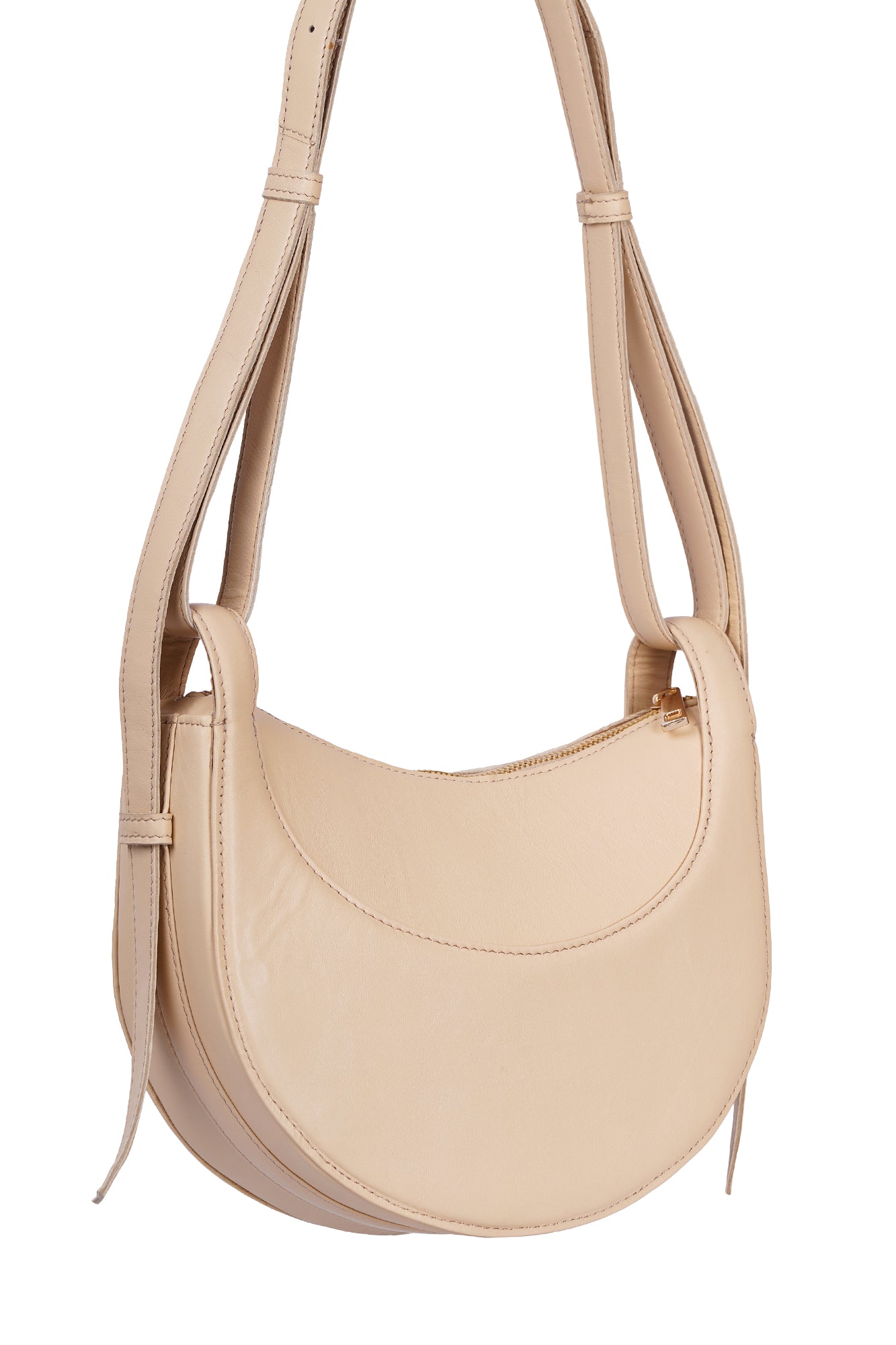 Ivory Cream Crescent Saddle Leather Shoulder Bag