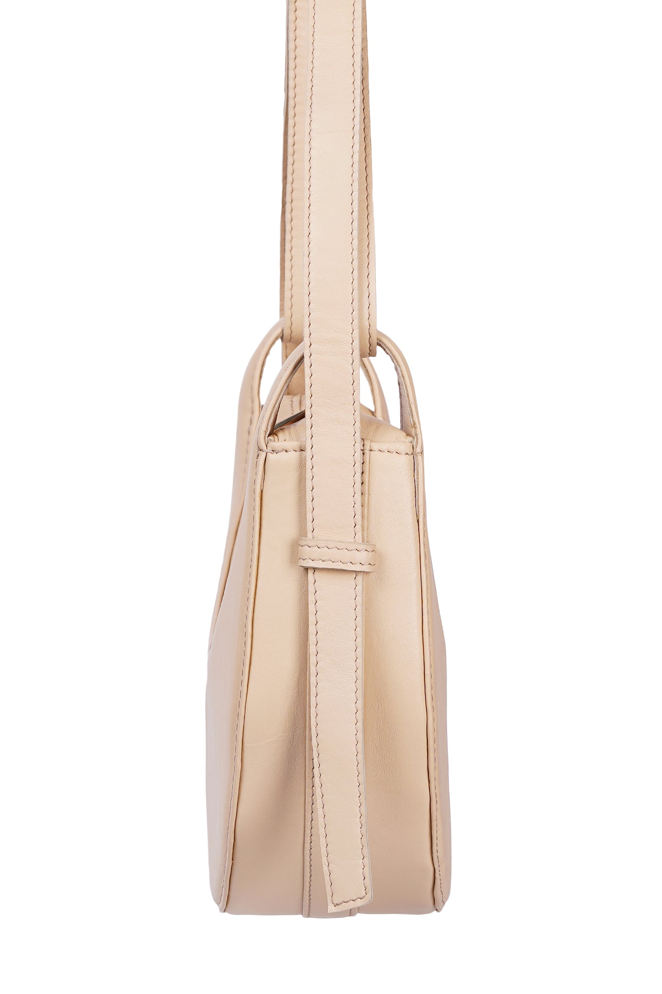 Ivory Cream Crescent Saddle Leather Shoulder Bag