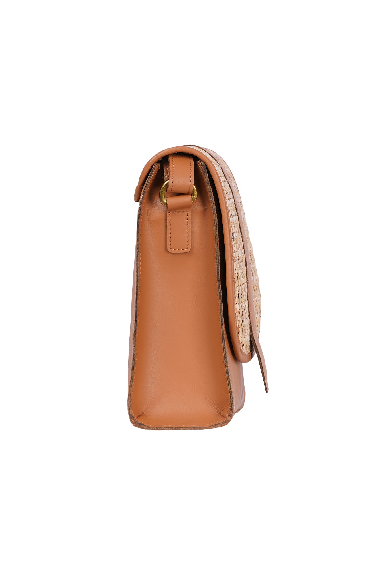 Tan Leather & Cane Crossbody Bag