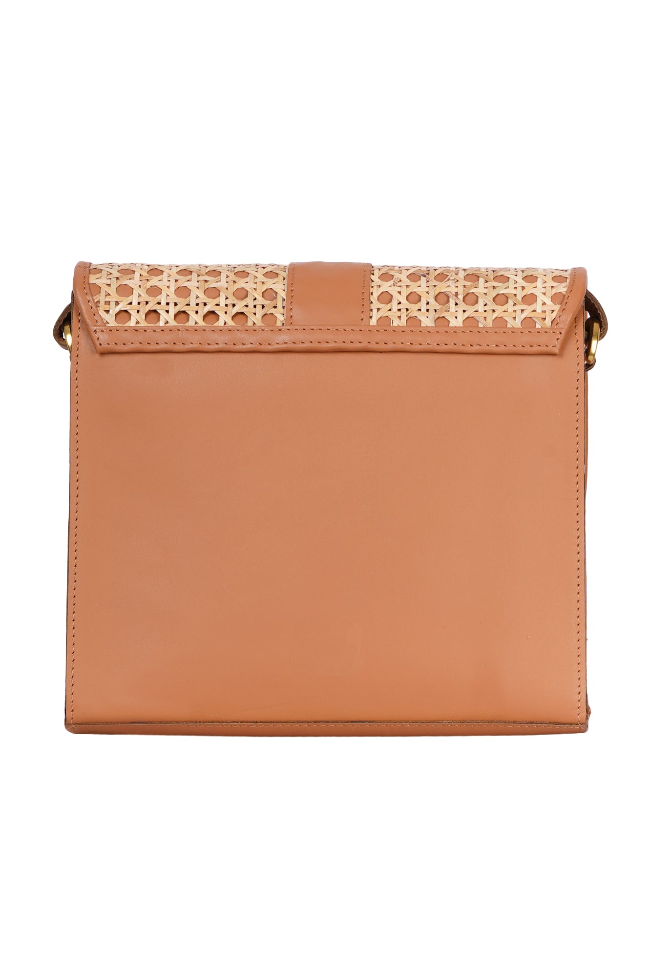 Tan Leather & Cane Crossbody Bag