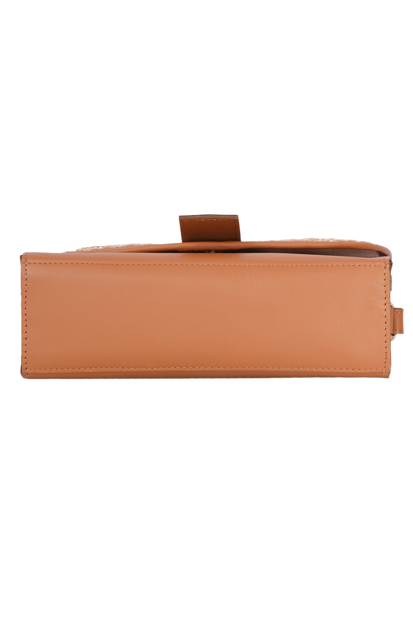 Tan Leather & Cane Crossbody Bag