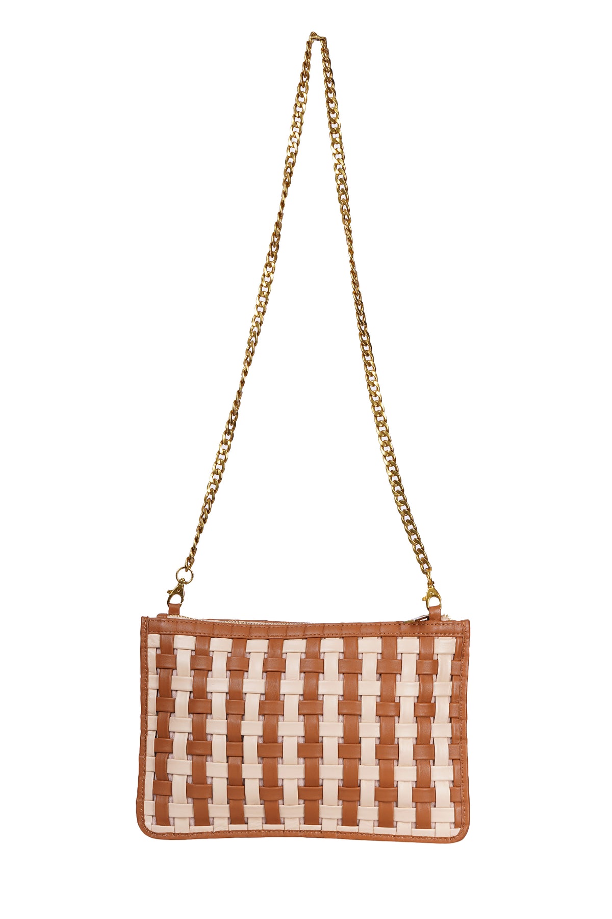 Tan & Cream Woven Leather Clutch Bag