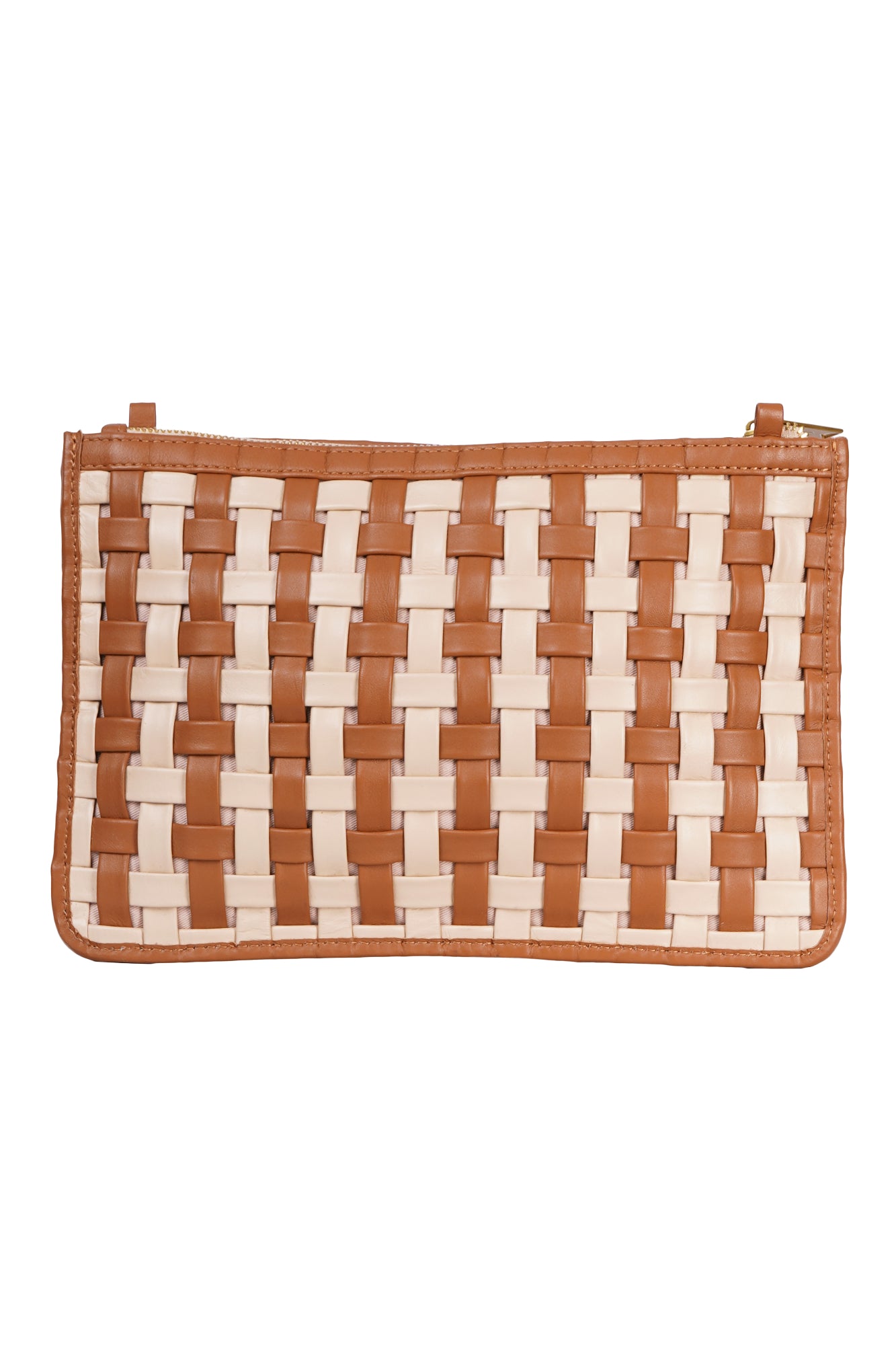 Tan & Cream Woven Leather Clutch Bag