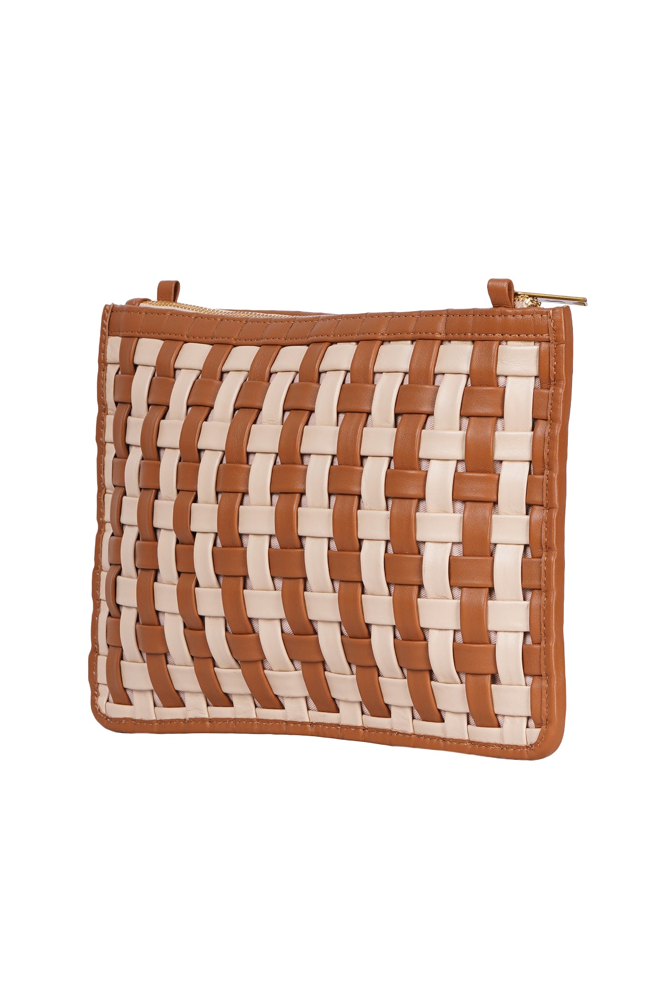 Tan & Cream Woven Leather Clutch Bag