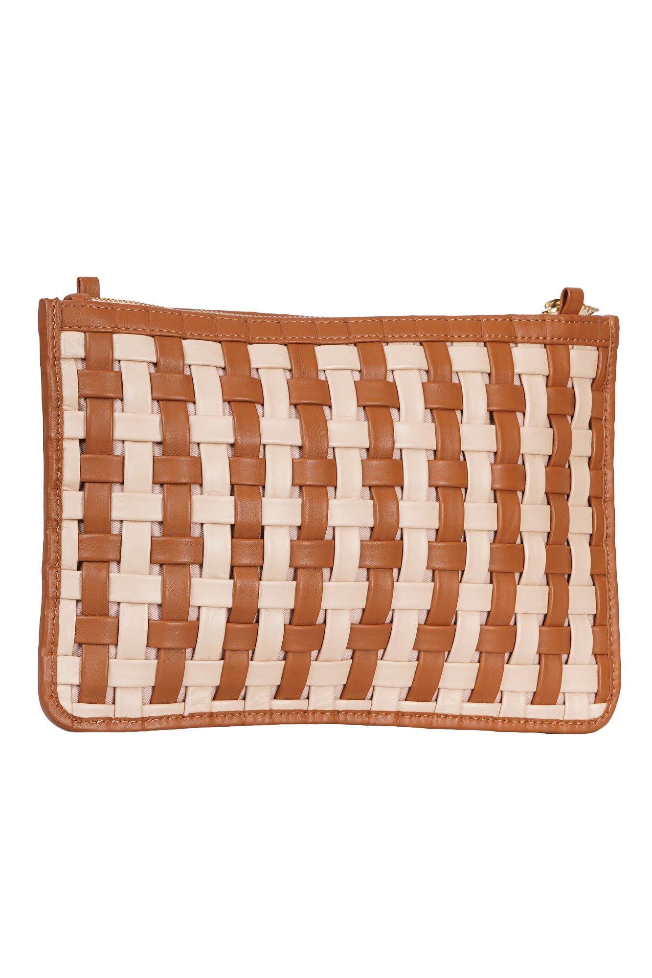 Tan & Cream Woven Leather Clutch Bag