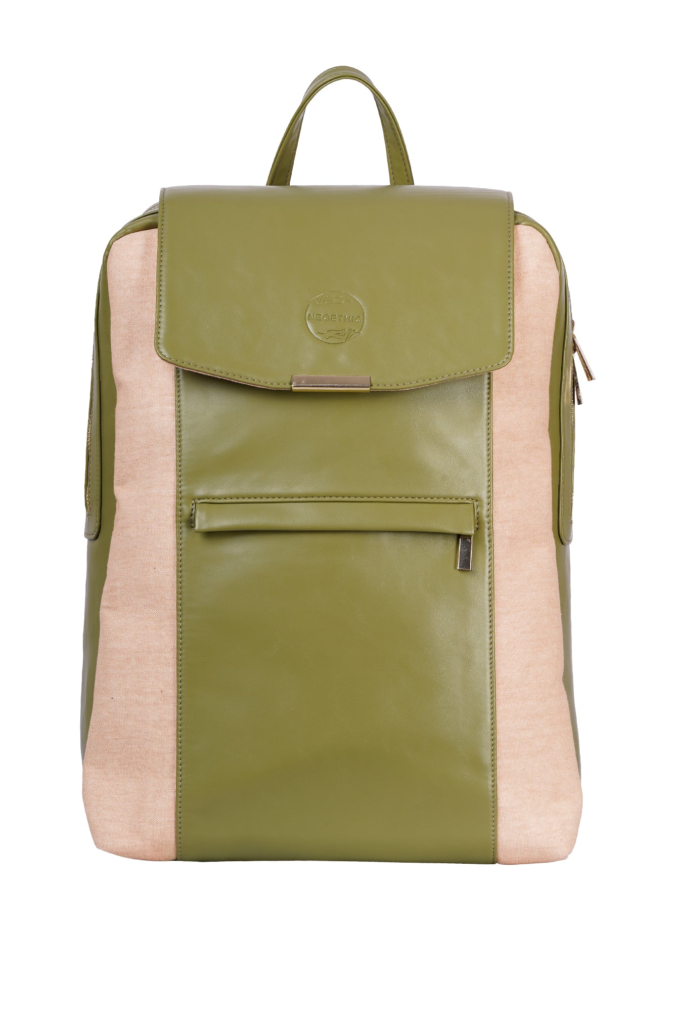 Canvas & Moss Green Vegan Leather Laptop Backpack