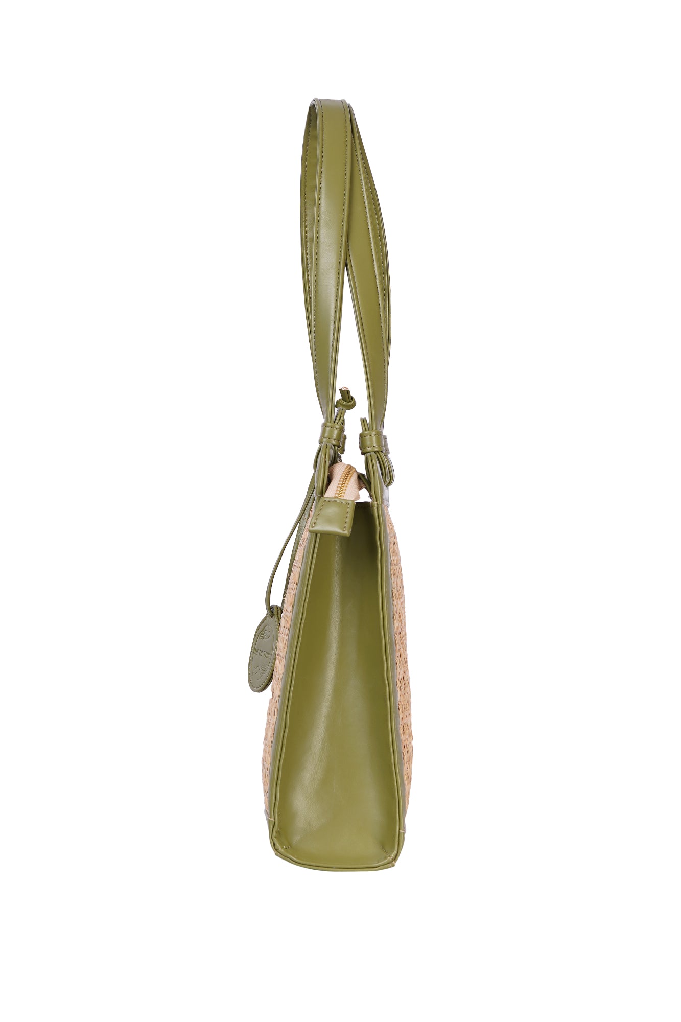 Moss Green Vegan Leather Cane Tote Bag