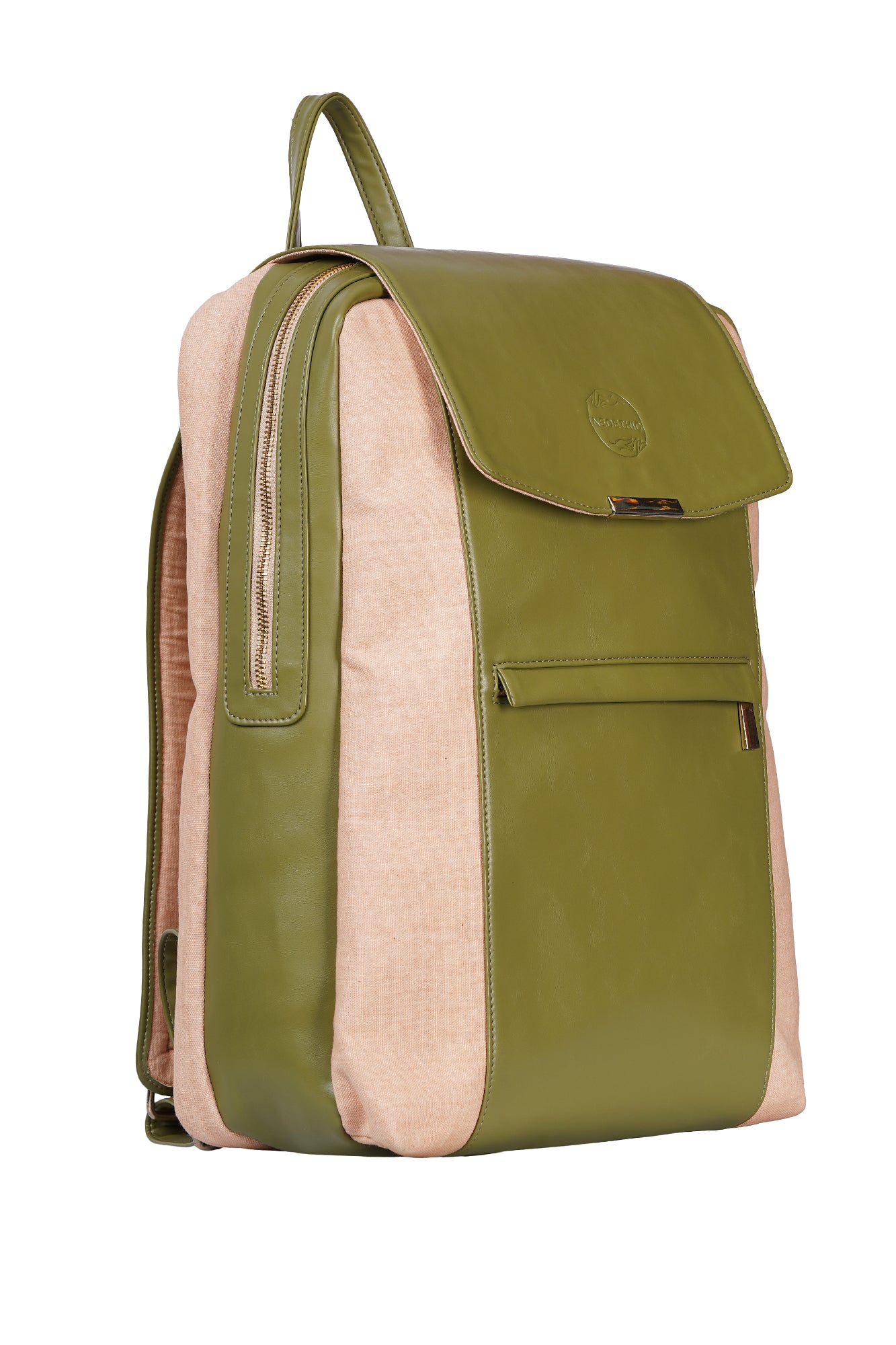 Canvas & Moss Green Vegan Leather Laptop Backpack