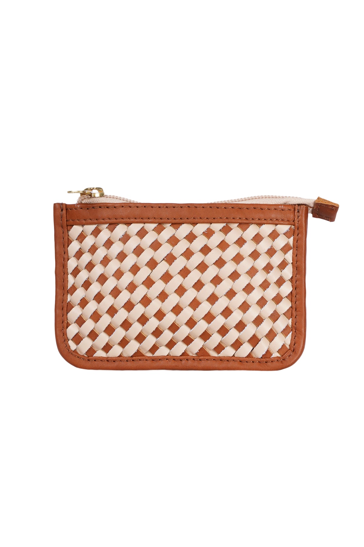 Tan & Cream Leather Woven Coin Purse