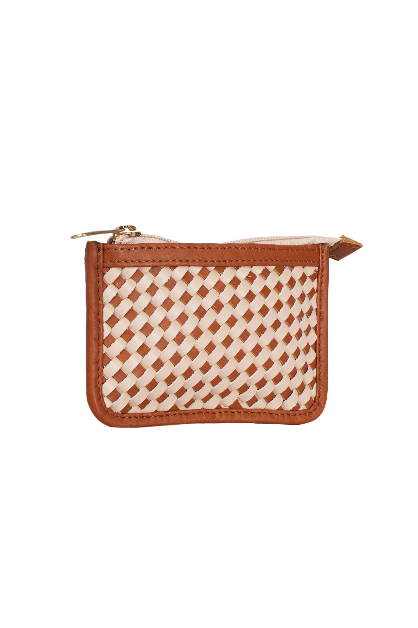 Tan & Cream Leather Woven Coin Purse