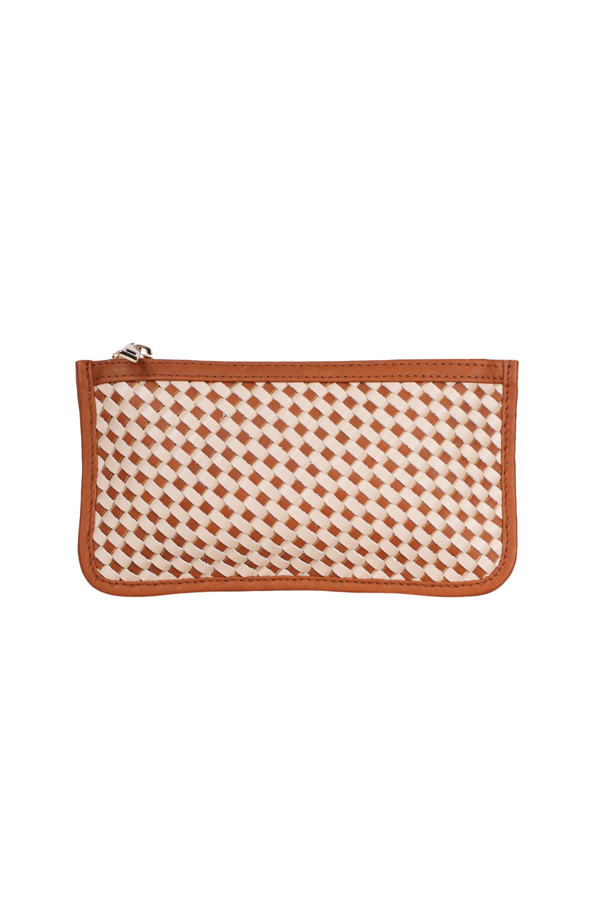 Tan & Cream Leather Woven Small Pouch